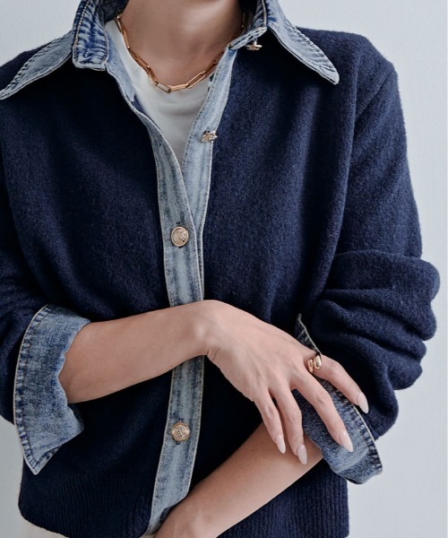 kirakiraShop(キラキラショップ)の「デニムライク ドッキング カーディガン(カーディガン/ボレロ・レディース・キャメル/杢グレー/オートミール/ネイビー/チャコール/ダークブラウン/ワイン・FREE)」の8枚目の写真