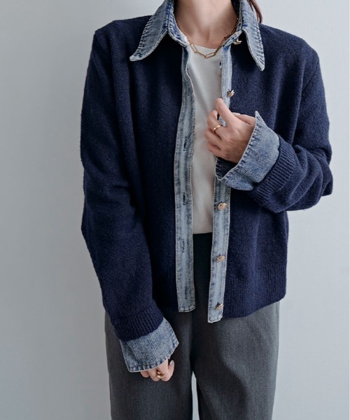 kirakiraShop(キラキラショップ)の「デニムライク ドッキング カーディガン(カーディガン/ボレロ・レディース・キャメル/杢グレー/オートミール/ネイビー/チャコール/ダークブラウン/ワイン・FREE)」の9枚目の写真