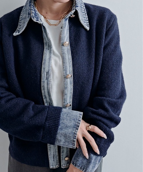 kirakiraShop(キラキラショップ)の「デニムライク ドッキング カーディガン(カーディガン/ボレロ・レディース・キャメル/杢グレー/オートミール/ネイビー/チャコール/ダークブラウン/ワイン・FREE)」の12枚目の写真