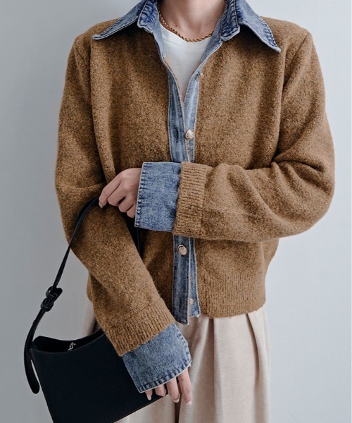 kirakiraShop(キラキラショップ)の「デニムライク ドッキング カーディガン(カーディガン/ボレロ・レディース・キャメル/杢グレー/オートミール/ネイビー/チャコール/ダークブラウン/ワイン・FREE)」の13枚目の写真
