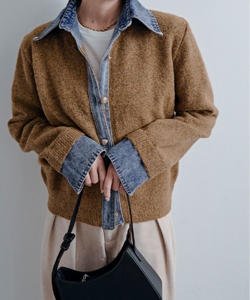 kirakiraShop(キラキラショップ)の「デニムライク ドッキング カーディガン(カーディガン/ボレロ・レディース・キャメル/杢グレー/オートミール/ネイビー/チャコール/ダークブラウン/ワイン・FREE)」の14枚目の写真