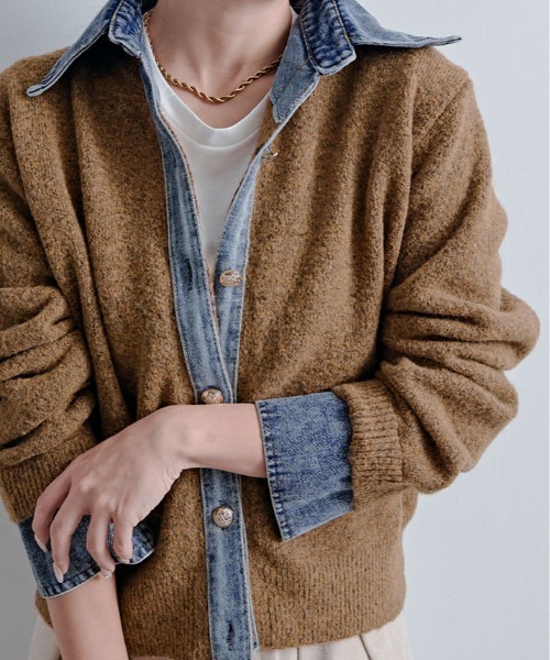 kirakiraShop(キラキラショップ)の「デニムライク ドッキング カーディガン(カーディガン/ボレロ・レディース・キャメル/杢グレー/オートミール/ネイビー/チャコール/ダークブラウン/ワイン・FREE)」の15枚目の写真