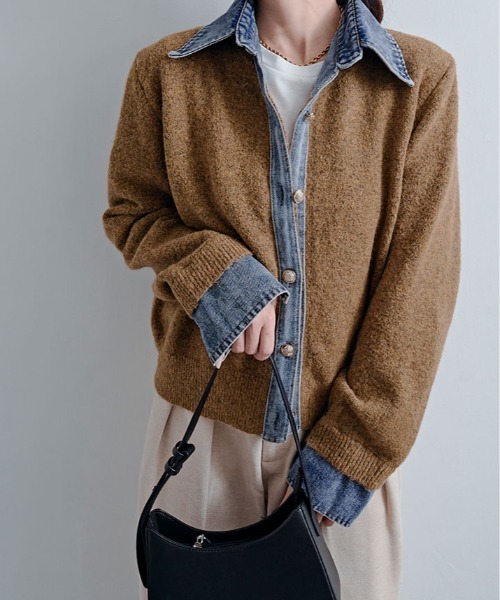 kirakiraShop(キラキラショップ)の「デニムライク ドッキング カーディガン(カーディガン/ボレロ・レディース・キャメル/杢グレー/オートミール/ネイビー/チャコール/ダークブラウン/ワイン・FREE)」の16枚目の写真
