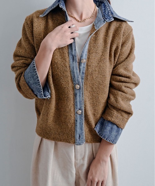 kirakiraShop(キラキラショップ)の「デニムライク ドッキング カーディガン(カーディガン/ボレロ・レディース・キャメル/杢グレー/オートミール/ネイビー/チャコール/ダークブラウン/ワイン・FREE)」の17枚目の写真
