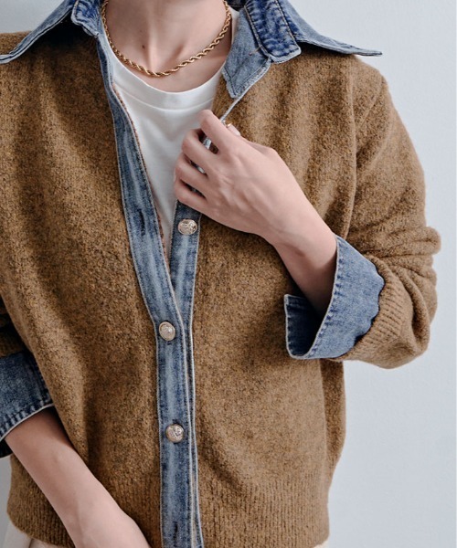 kirakiraShop(キラキラショップ)の「デニムライク ドッキング カーディガン(カーディガン/ボレロ・レディース・キャメル/杢グレー/オートミール/ネイビー/チャコール/ダークブラウン/ワイン・FREE)」の18枚目の写真
