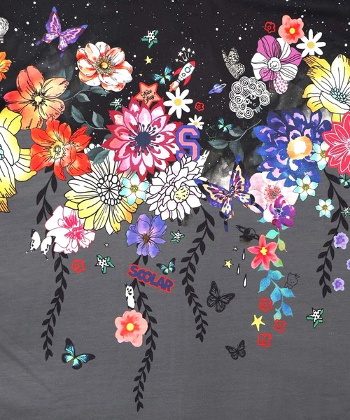 ScoLar（スカラー）の「153729：花×夜空柄ミックス裏毛チュニック（チュニック・レディース・ネイビー/ブラック・M）」の5枚目の写真