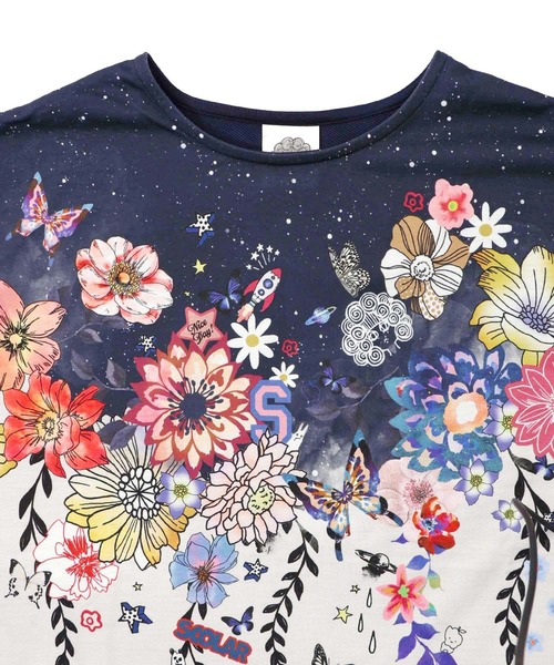 ScoLar（スカラー）の「153729：花×夜空柄ミックス裏毛チュニック（チュニック・レディース・ネイビー/ブラック・M）」の7枚目の写真