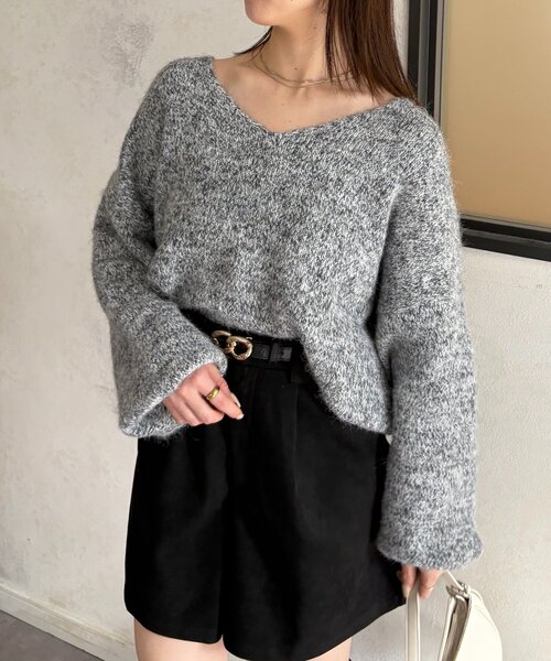 Thevon(ゼボン)の「VネックMIXショートニット(ニット/セーター・レディース・ベージュ/モカ/パープル/グレー・FREE)」の9枚目の写真