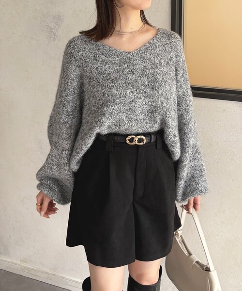 Thevon(ゼボン)の「VネックMIXショートニット(ニット/セーター・レディース・ベージュ/モカ/パープル/グレー・FREE)」の12枚目の写真