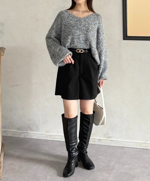 Thevon(ゼボン)の「VネックMIXショートニット(ニット/セーター・レディース・ベージュ/モカ/パープル/グレー・FREE)」の13枚目の写真