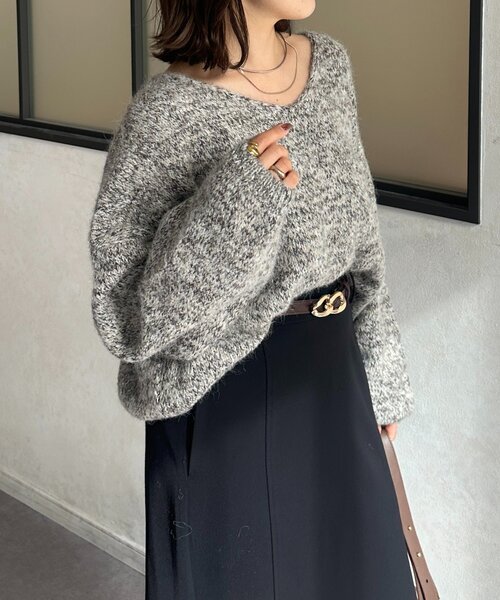 Thevon(ゼボン)の「VネックMIXショートニット(ニット/セーター・レディース・ベージュ/モカ/パープル/グレー・FREE)」の19枚目の写真