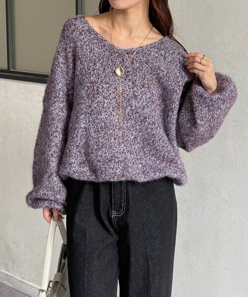 Thevon(ゼボン)の「VネックMIXショートニット(ニット/セーター・レディース・ベージュ/モカ/パープル/グレー・FREE)」の5枚目の写真