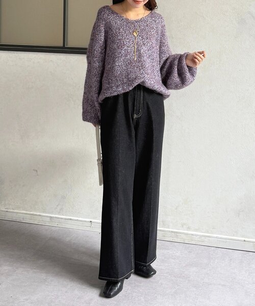 Thevon(ゼボン)の「VネックMIXショートニット(ニット/セーター・レディース・ベージュ/モカ/パープル/グレー・FREE)」の6枚目の写真