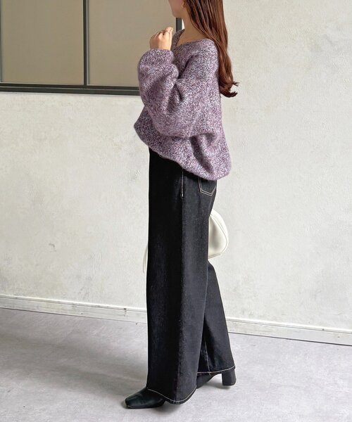 Thevon(ゼボン)の「VネックMIXショートニット(ニット/セーター・レディース・ベージュ/モカ/パープル/グレー・FREE)」の7枚目の写真