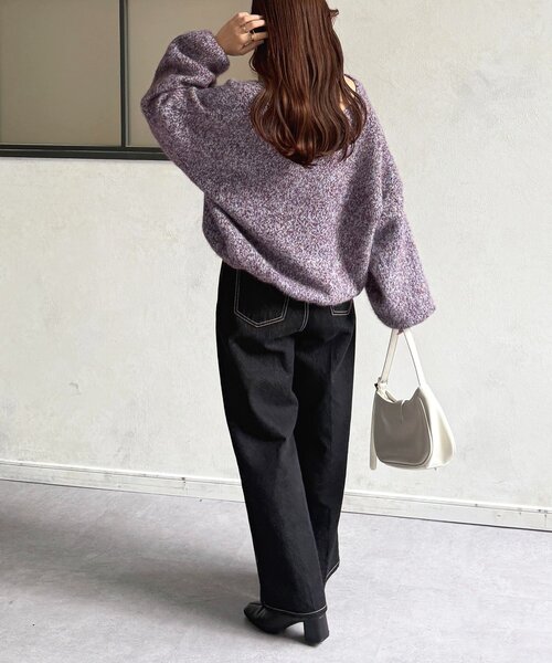 Thevon(ゼボン)の「VネックMIXショートニット(ニット/セーター・レディース・ベージュ/モカ/パープル/グレー・FREE)」の8枚目の写真