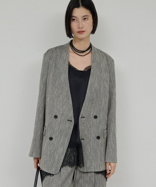セール】【セットアップ対応】ノーカラーツイードジャケット（その他
