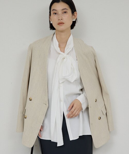 セットアップ対応】ノーカラーツイードジャケット（その他アウター