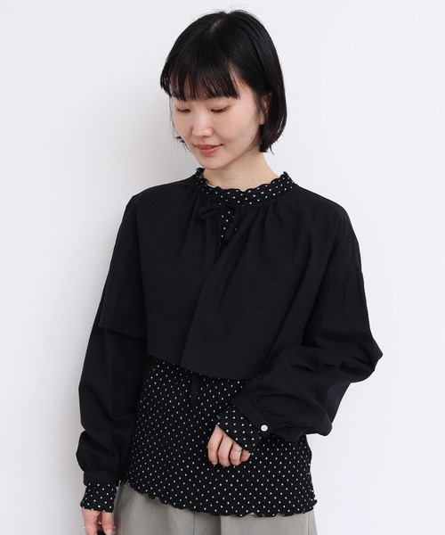 handcraft かぎ針とお花のボレロ襟ブラウス(シャツ/ブラウス handcraft かぎ針とお花のボレロ襟ブラウス(シャツ/ブラウス