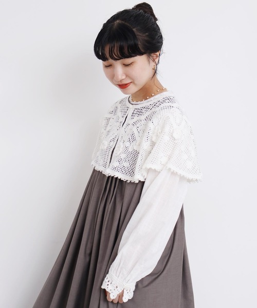 l'atelier du savon(アトリエドサボン)の「handcraft かぎ針とお花のボレロ襟ブラウス(シャツ/ブラウス・レディース・ブラック/ホワイト・FREE)」の20枚目の写真