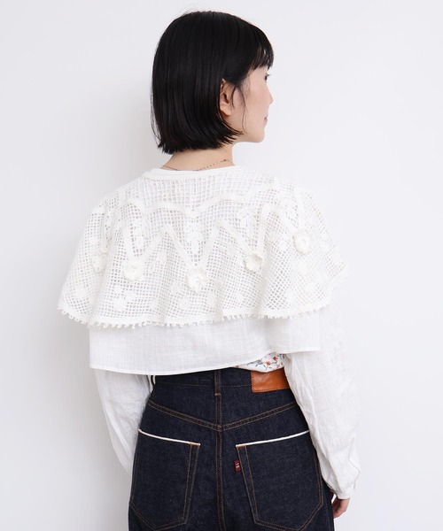 l'atelier du savon(アトリエドサボン)の「handcraft かぎ針とお花のボレロ襟ブラウス(シャツ/ブラウス・レディース・ブラック/ホワイト・FREE)」の7枚目の写真
