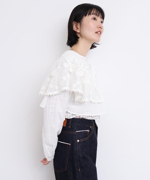 l'atelier du savon(アトリエドサボン)の「handcraft かぎ針とお花のボレロ襟ブラウス(シャツ/ブラウス・レディース・ブラック/ホワイト・FREE)」の9枚目の写真