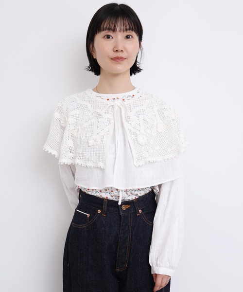 l'atelier du savon(アトリエドサボン)の「handcraft かぎ針とお花のボレロ襟ブラウス(シャツ/ブラウス・レディース・ブラック/ホワイト・FREE)」の8枚目の写真