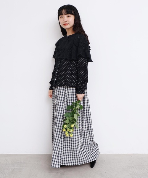 handcraft かぎ針とお花のボレロ襟ブラウス(シャツ/ブラウス handcraft かぎ針とお花のボレロ襟ブラウス(シャツ/ブラウス