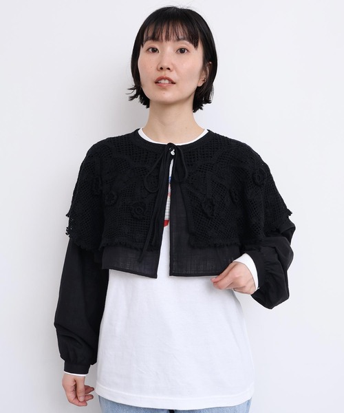 l'atelier du savon(アトリエドサボン)の「handcraft かぎ針とお花のボレロ襟ブラウス(シャツ/ブラウス・レディース・ブラック/ホワイト・FREE)」の10枚目の写真