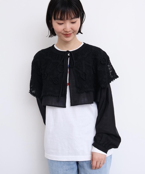 l'atelier du savon(アトリエドサボン)の「handcraft かぎ針とお花のボレロ襟ブラウス(シャツ/ブラウス・レディース・ブラック/ホワイト・FREE)」の11枚目の写真