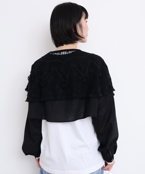 l'atelier du savon(アトリエドサボン)の「handcraft かぎ針とお花のボレロ襟ブラウス(シャツ/ブラウス・レディース・ブラック/ホワイト・FREE)」の14枚目の写真