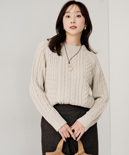 UNTITLED（アンタイトル）の「【洗える】スポンディッシュ ケーブル柄ニット（ニット/セーター・レディース・パープル/ネイビー/ナチュラル/ピンク・02/00/48/44/04）」の6枚目の写真