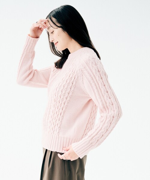 UNTITLED（アンタイトル）の「【洗える】スポンディッシュ ケーブル柄ニット（ニット/セーター・レディース・パープル/ネイビー/ナチュラル/ピンク・02/00/48/44/04）」の13枚目の写真