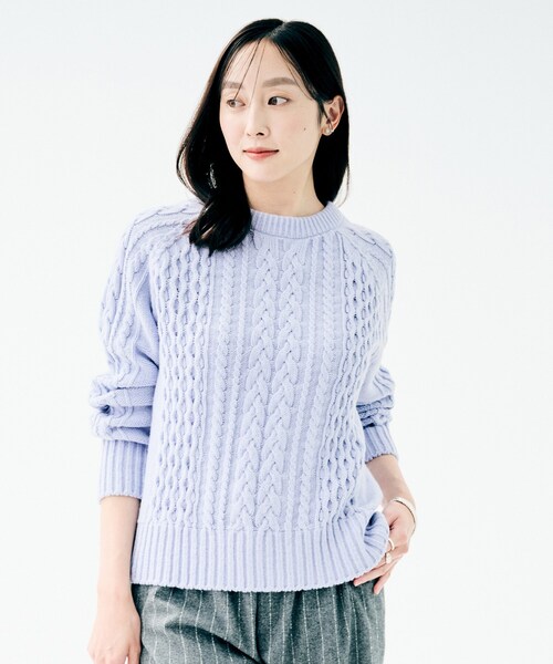 UNTITLED（アンタイトル）の「【洗える】スポンディッシュ ケーブル柄ニット（ニット/セーター・レディース・パープル/ネイビー/ナチュラル/ピンク・02/00/48/44/04）」の16枚目の写真