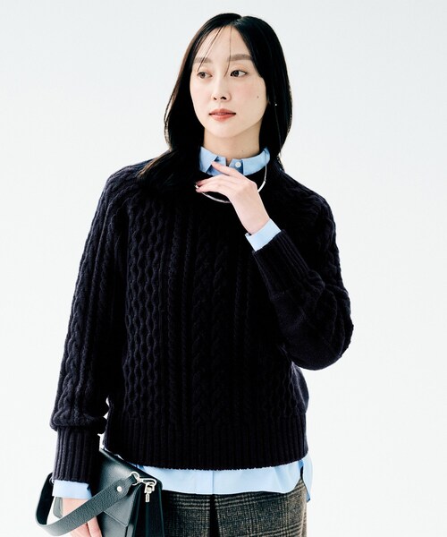 UNTITLED（アンタイトル）の「【洗える】スポンディッシュ ケーブル柄ニット（ニット/セーター・レディース・パープル/ネイビー/ナチュラル/ピンク・02/00/48/44/04）」の20枚目の写真