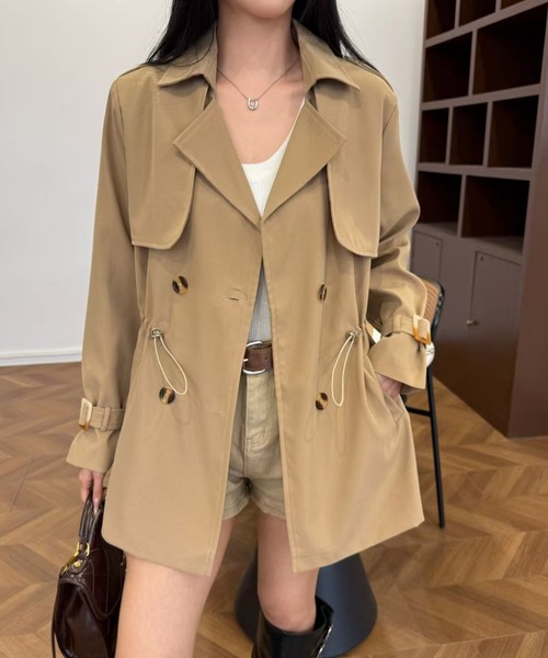 セール】【春夏新作】ウエスト絞りハーフトレンチコート（トレンチ