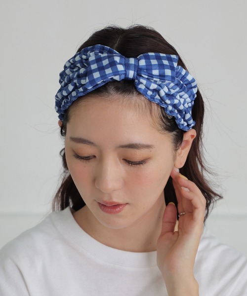 ALTROSE（アルトローズ）の「ヘアバンド 冷感ネッククーラー 2WAY リボン（ヘアバンド・レディース・ブルー系その他4/チェック/グレー/ライトブルー・FREE）」の5枚目の写真