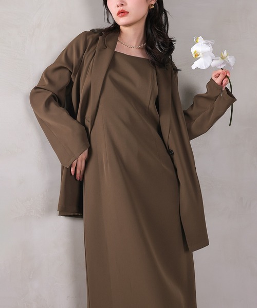 Kana（カナ）の「シングルジャケット 袖ファスナー Iライン ワンピース 2点セット パーティー ドレス 結婚式 お呼ばれ オケージョン（ドレス・レディース・ブラック/チャコールグレー/ブラウン・S/M）」の3枚目の写真