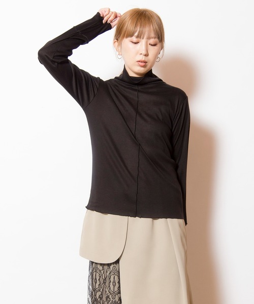 OSMOSIS（オズモーシス）の「メローガーゼハイネック長袖Tシャツ（Tシャツ/カットソー・レディース・ブルー/ブラック/アイボリー/チャコール・ONE SIZE）」の3枚目の写真