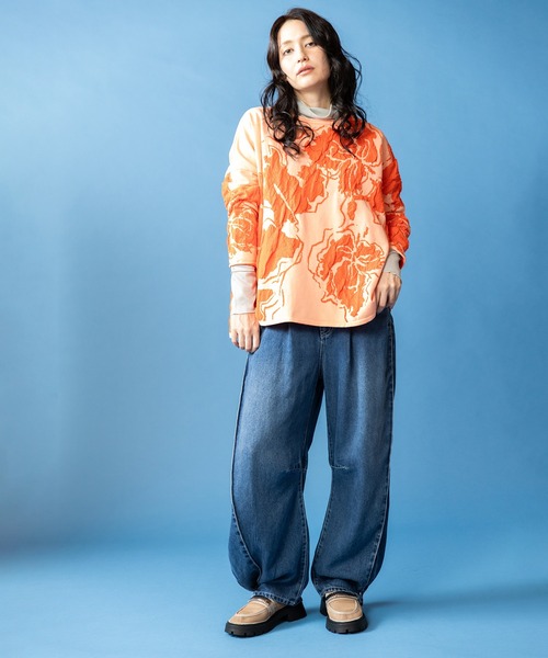 OSMOSIS（オズモーシス）の「メローガーゼハイネック長袖Tシャツ（Tシャツ/カットソー・レディース・ブルー/ブラック/アイボリー/チャコール・ONE SIZE）」の5枚目の写真