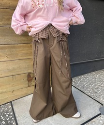 チェックレイヤードワイドパンツ