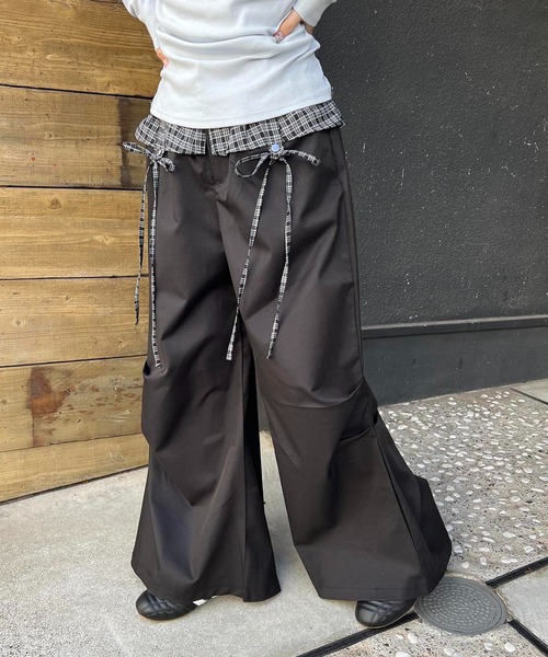 WC（ダブル シー）の「チェックレイヤードワイドパンツ（その他パンツ・レディース・ブラック/ブラウン・FREE）」の2枚目の写真