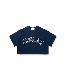 ANGLAN（アングラン）の「[AG.W] Applique Crop Half Tee - Navy（Tシャツ/カットソー）」