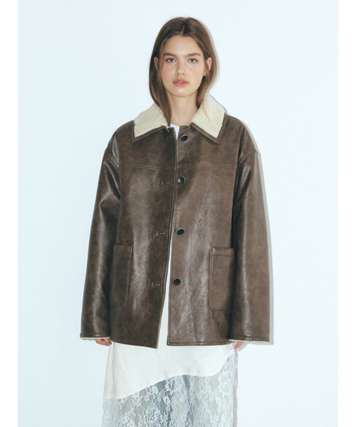 ETMON(エトモン)の「Reversible Leather Mustang Coat, Brown(ムートンコート・レディース・その他・FREE)」の1枚目の写真