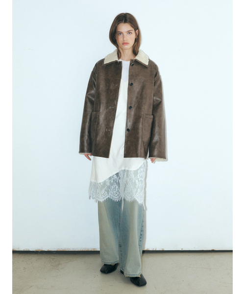 ETMON(エトモン)の「Reversible Leather Mustang Coat, Brown(ムートンコート・レディース・その他・FREE)」の3枚目の写真