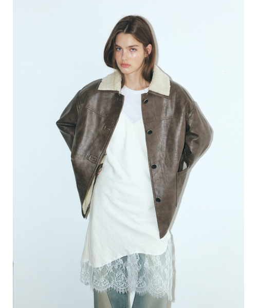 ETMON(エトモン)の「Reversible Leather Mustang Coat, Brown(ムートンコート・レディース・その他・FREE)」の4枚目の写真