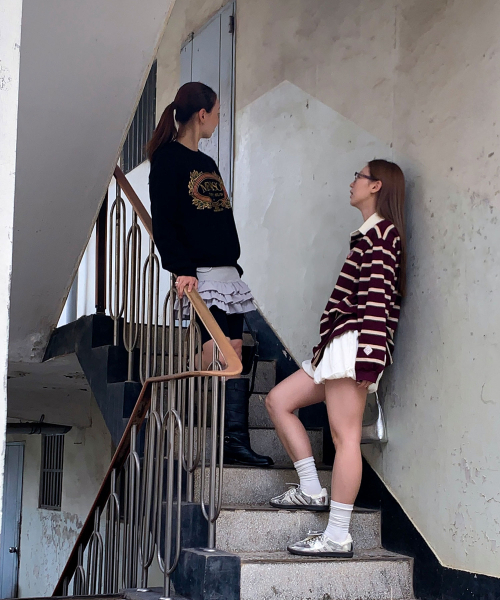 MENASOO(ミナス)の「Menasoo Stripe Rugby T Shirt_Burgundy(ポロシャツ・レディース・バーガンディー・F)」の4枚目の写真