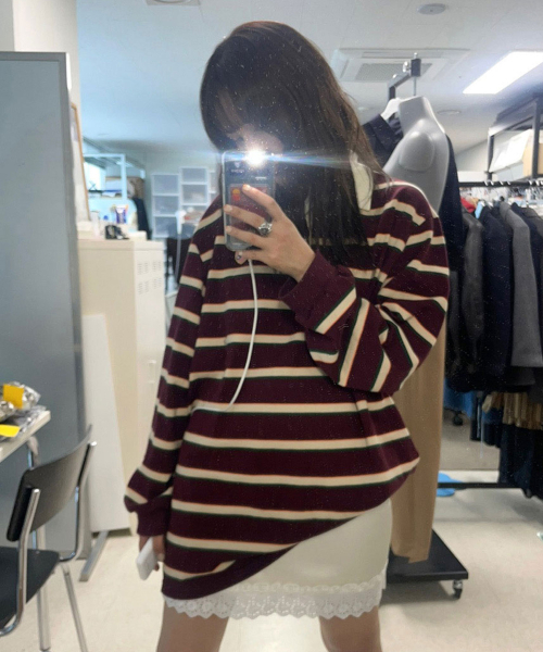 MENASOO(ミナス)の「Menasoo Stripe Rugby T Shirt_Burgundy(ポロシャツ・レディース・バーガンディー・F)」の5枚目の写真