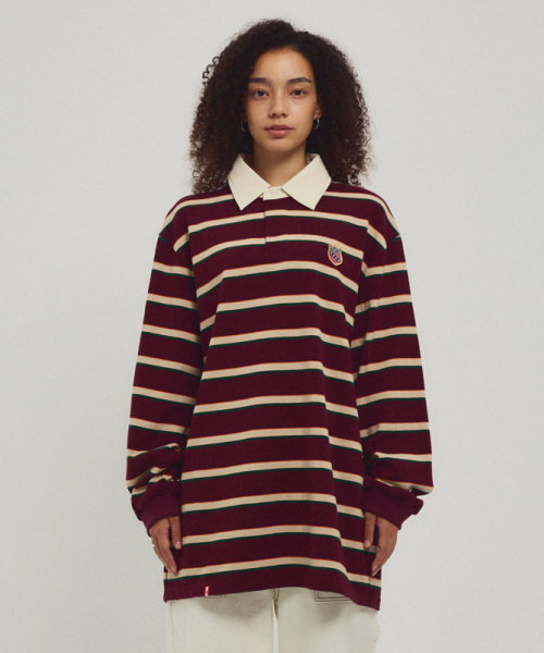 MENASOO(ミナス)の「Menasoo Stripe Rugby T Shirt_Burgundy(ポロシャツ・レディース・バーガンディー・F)」の9枚目の写真