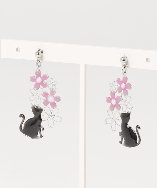 gargle(ガーグル)の「gargle ガーグル:SAKURAシリーズ ねこと桜白ねこ 黒ねこ さくら サクラ ピアス(ピアス(両耳用)・レディース・ブラック/ホワイト・FREE)」の6枚目の写真