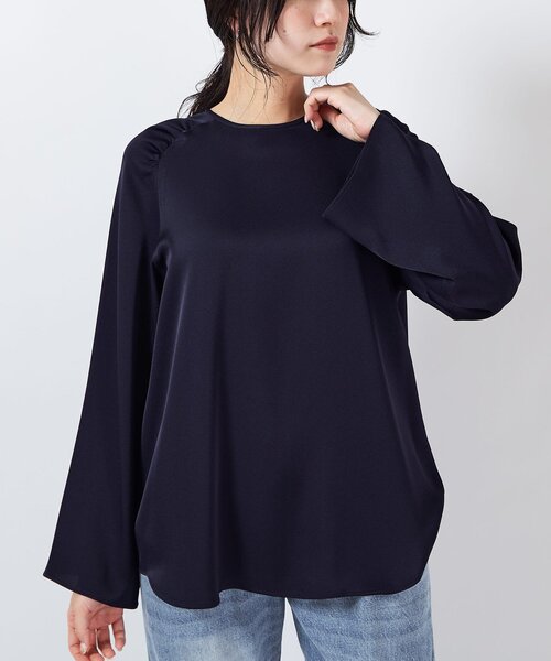 Drawing Numbers（ドローイング ナンバーズ）の「【Drawing Numbers】バックジョーゼットサテンブラウス（シャツ/ブラウス・レディース・ネイビー/ライトベージュ・38）」の13枚目の写真